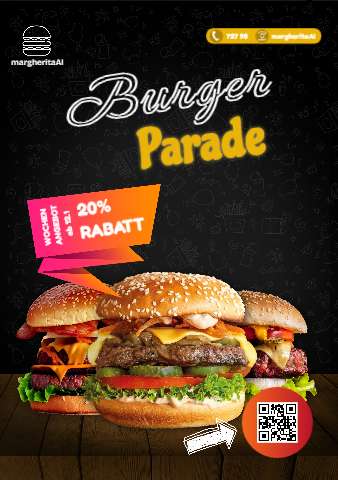 Burger-Wochenkarte Burger Parade mit Rabatt-Hinweis